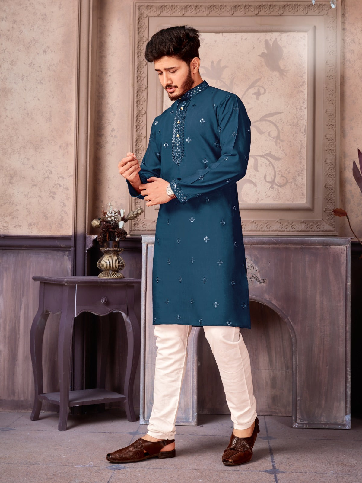 Versatile Kurta Pyjama Set in Blue for Diwali Season