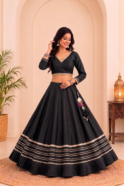 Pure Rayon Cotton Black Chaniya Choli Gotta Lace – 6-Meter Navratri Garba Lehenga | Toronto, Kitchener & Canada
