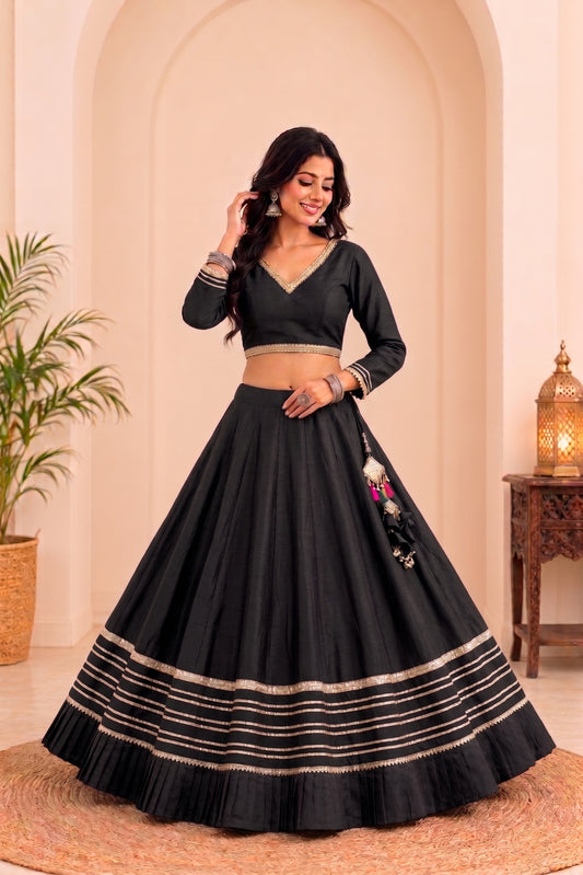 Pure Rayon Cotton Black Chaniya Choli Gotta Lace – 6-Meter Navratri Garba Lehenga | Toronto, Kitchener & Canada