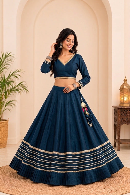 Pure Rayon Cotton Teal  Chaniya Choli Gotta Lace – 6-Meter Navratri Garba Lehenga | Toronto, Kitchener & Canada