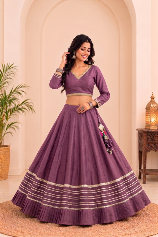 Pure Rayon Cotton Purple Chaniya Choli Gotta Lace – 6-Meter Navratri Garba Lehenga | Toronto, Kitchener & Canada