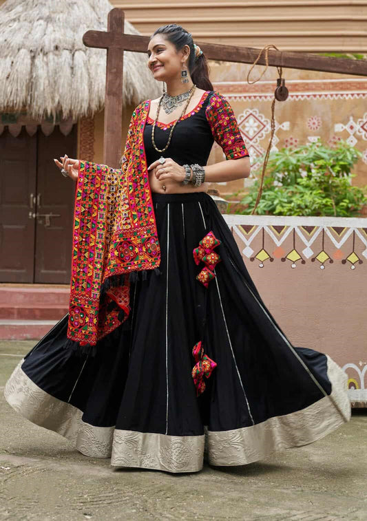 Black Mirror-Work Chaniya Choli with Multicolor Embroidered Dupatta | Garba Lehenga Choli | Kitchener Hamilton Oshawa Ajax