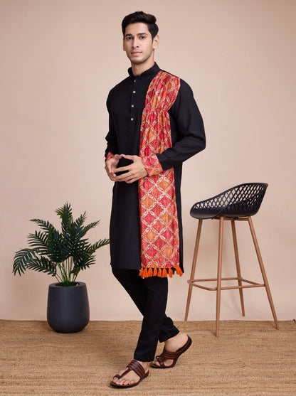 Navratri Special Men Kurta with Dupatta in Black