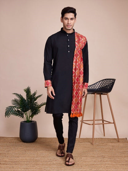 Navratri Special Men Kurta with Dupatta in Black