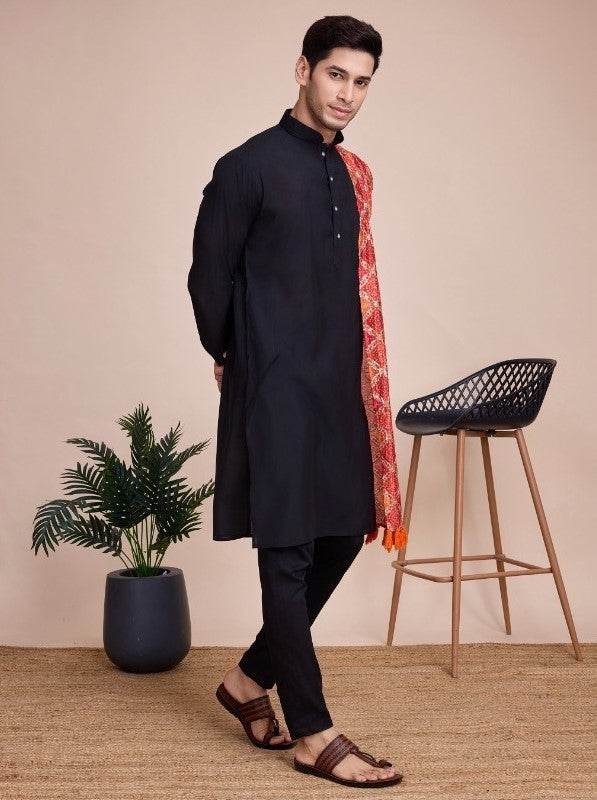 Navratri Special Men Kurta with Dupatta in Black