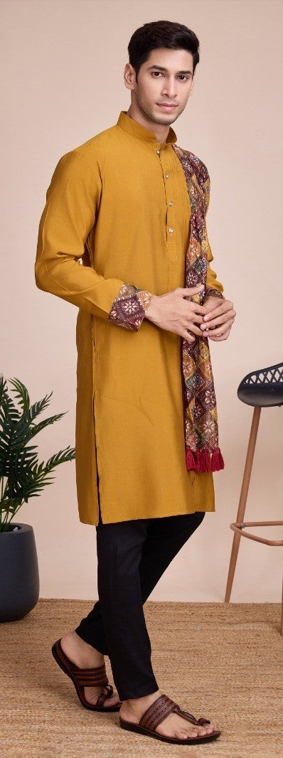 Navratri Special Men Kurta with Dupatta in Yellow