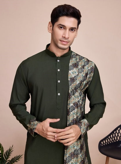 Navratri Special Men Kurta with Dupatta in Green