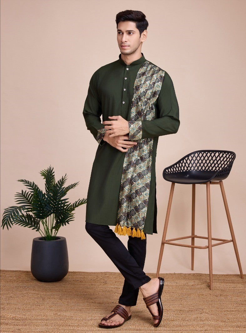 Navratri Special Men Kurta with Dupatta in Green