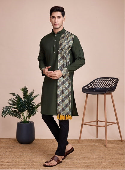 Navratri Special Men Kurta with Dupatta in Green