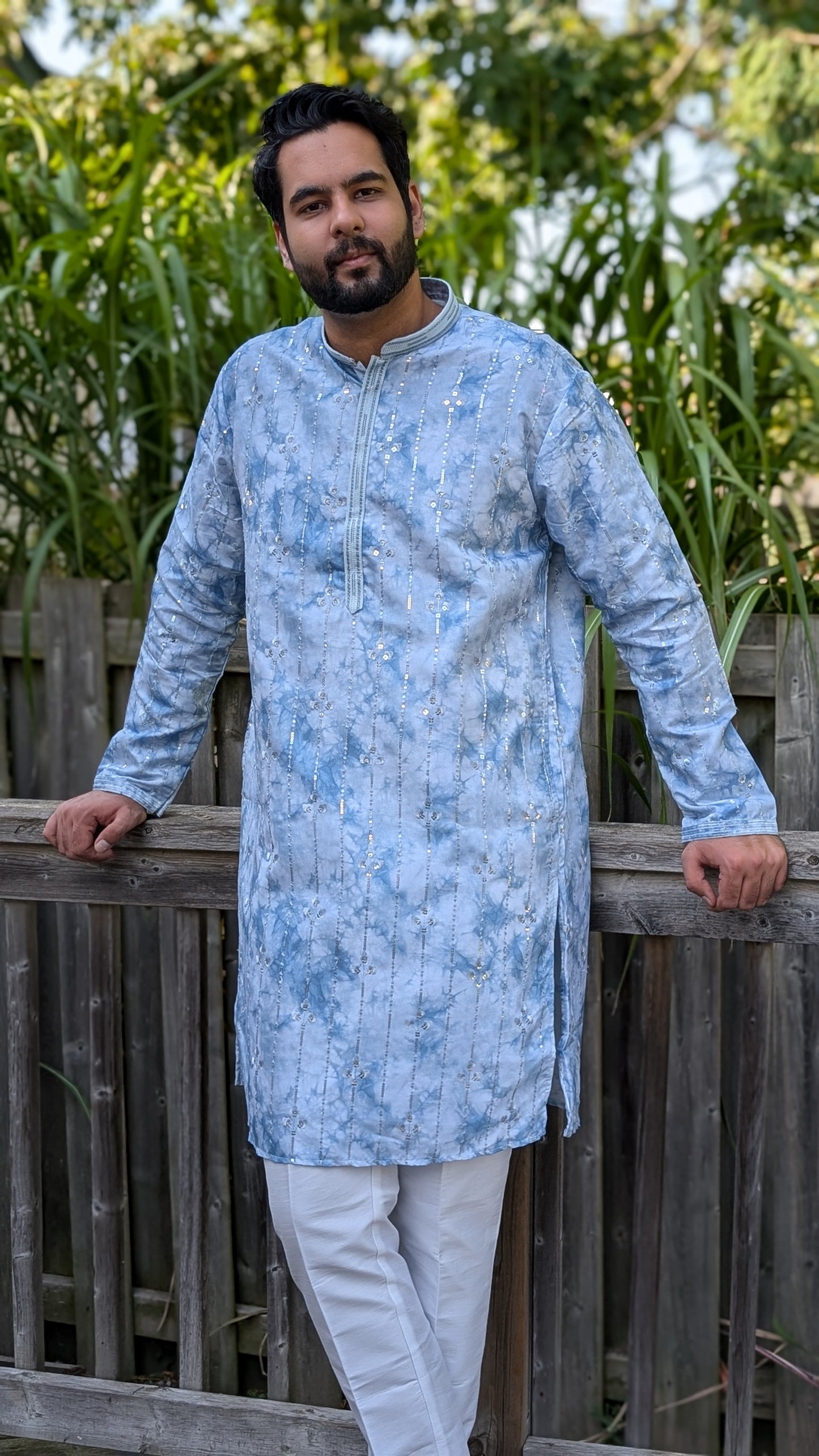 Sky Blue Printed Embroidery Work Kurta Pyjama Set | Diwali, Navratri Garba, Onam or Indian Wedding outfit | Pashchim London, Windsor, Vancouver, Surrey