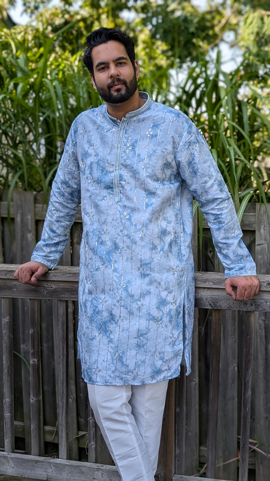 Sky Blue Printed Embroidery Work Kurta Pyjama Set | Diwali, Navratri Garba, Onam or Indian Wedding outfit | Pashchim London, Windsor, Vancouver, Surrey