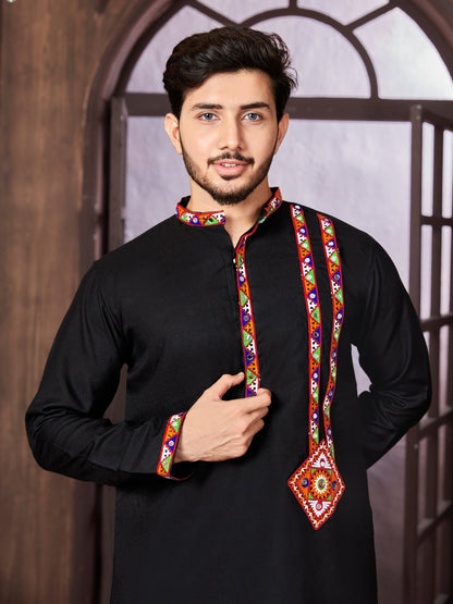 Navratri Special Men Kurta Set in Cotton Black