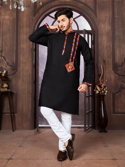 Navratri Special Men Kurta Set in Cotton Black