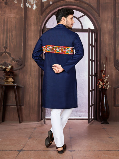 Navratri Special Men Kurta Set in Cotton Blue