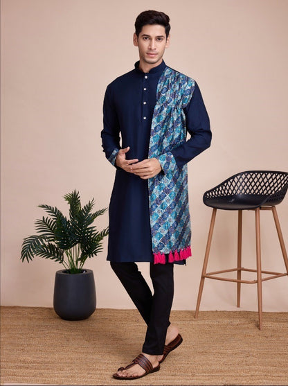 Navratri Special Men Kurta with Dupatta in Blue