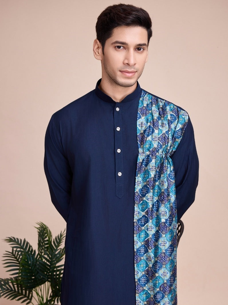 Navratri Special Men Kurta with Dupatta in Blue