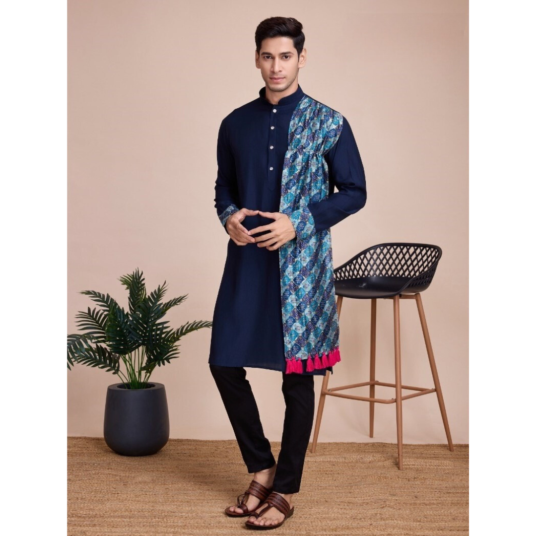 Navratri Special Men Kurta with Dupatta in Blue