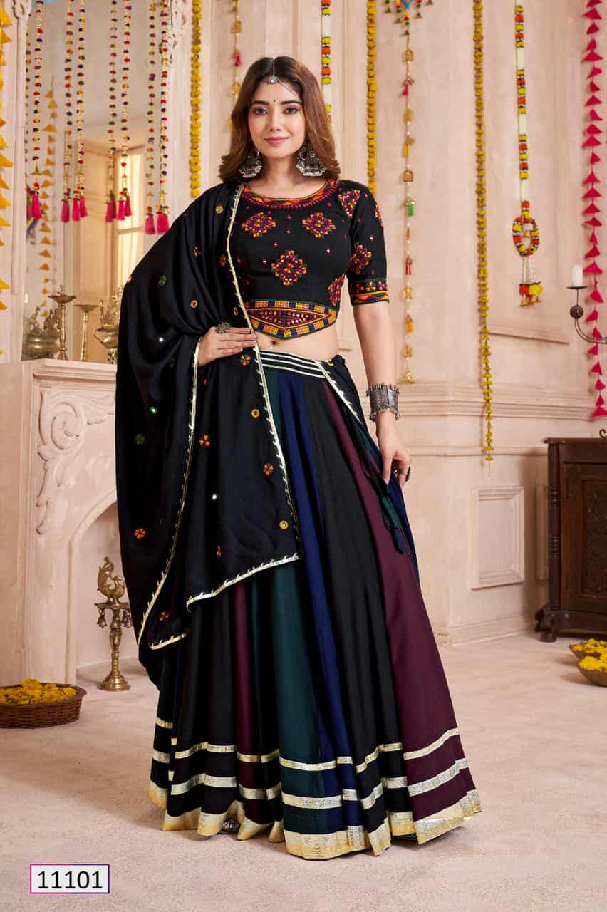 Black Mirror-Work Chaniya Choli with Multicolor Embroidered Dupatta | Garba Lehenga Choli | Kitchener Hamilton Oshawa Ajax