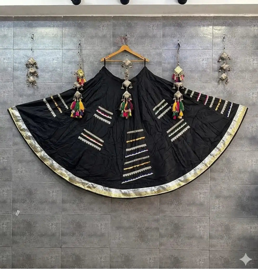 Pure Rayon Cotton Silk Black Chaniya Choli – 6-Meter Navratri Garba Lehenga | Toronto, Kitchener & Canada