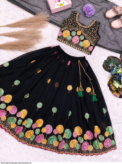 Girls Black Georgette Multi-Color Sequin Embroidered Lehenga Choli Set with Dupatta Canada