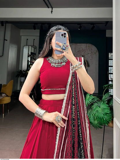 Reyon Chaniya Choli with Mirror Lace – 6-Meter Navratri Garba Lehenga | Calgary, Halifax & Canada