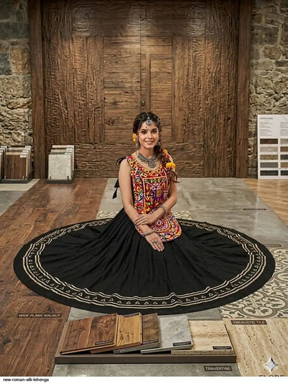 Roman Silk Chaniya Choli with Real Mirror Work – 6–7 Meter Navratri Garba Lehenga | Calgary, Halifax & Canada