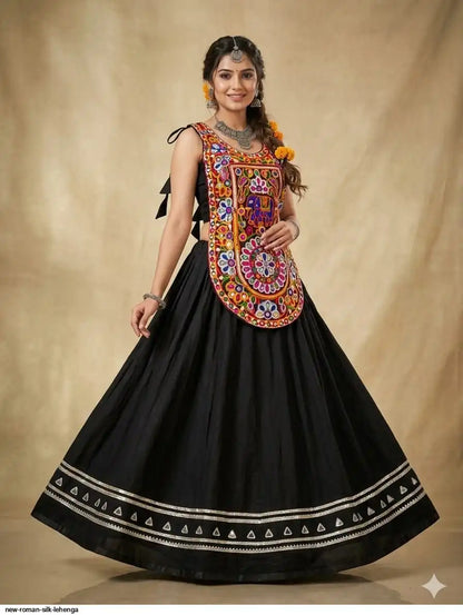 Roman Silk Chaniya Choli with Real Mirror Work – 6–7 Meter Navratri Garba Lehenga | Calgary, Halifax & Canada