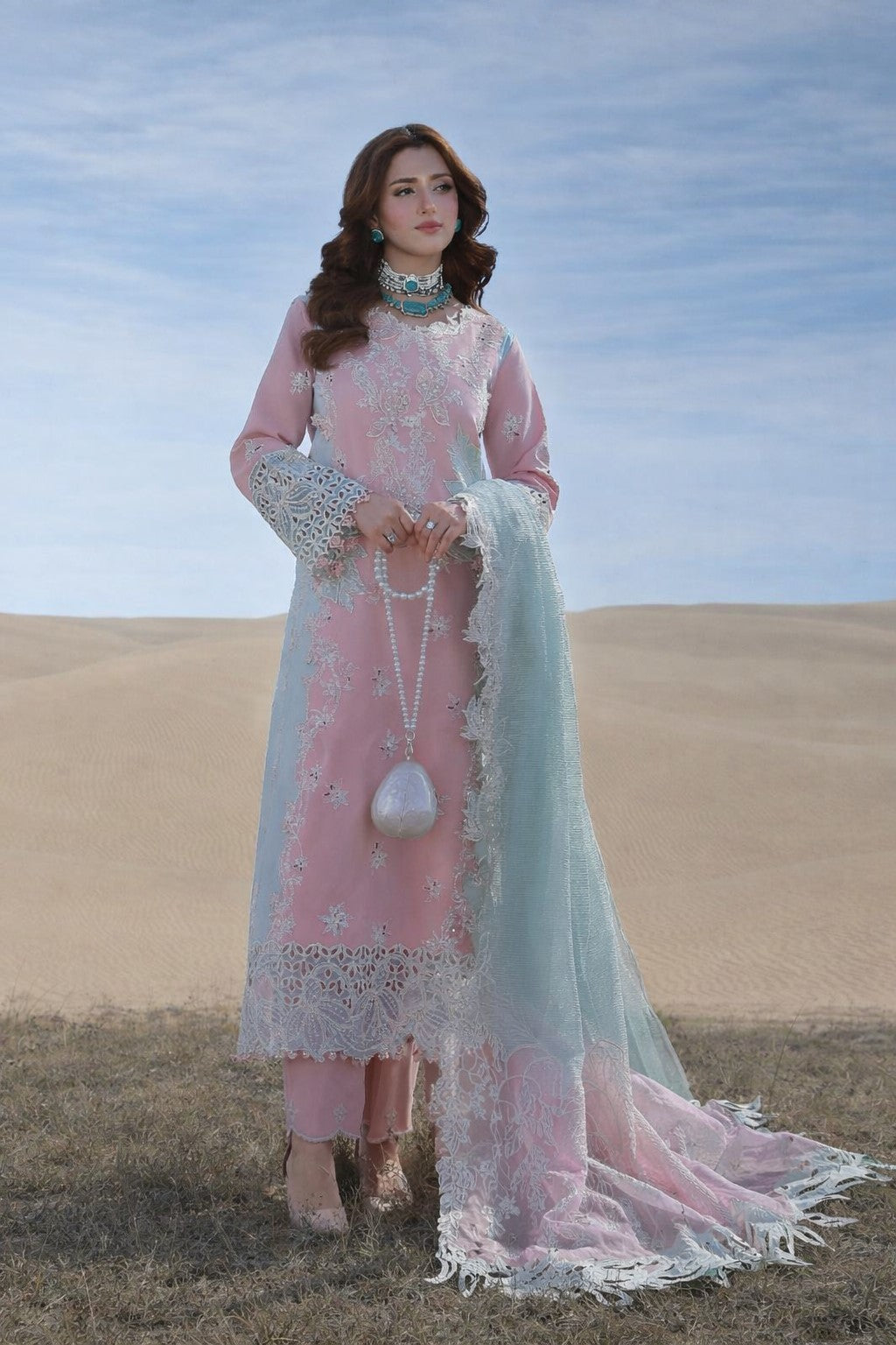 Premium Baby Pink Embroidered Lawn Pakistani Suit with Organza Dupatta – Pre-Order Collection