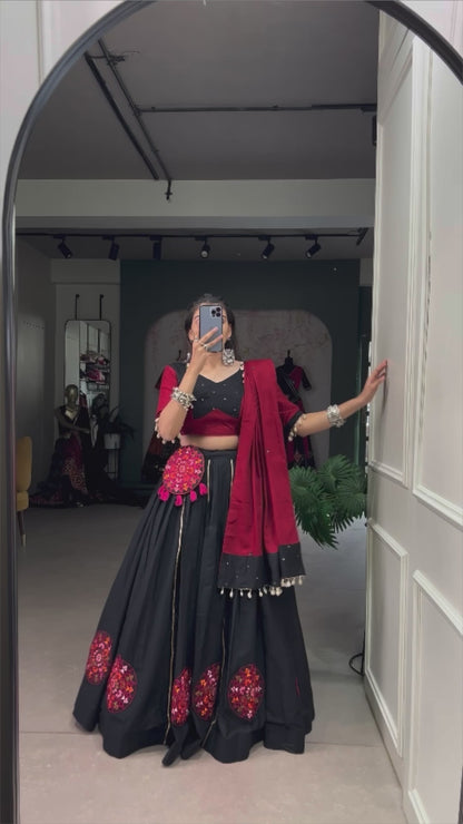 Statement Black Chaniya Choli for Navratri | Complete Garba Set with Purse in Canada