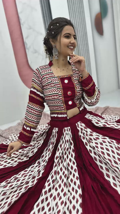 Artistic Ajrakh Print Lehenga Choli with Real Mirrors | Ready-to-Wear | Kitchener - Canada