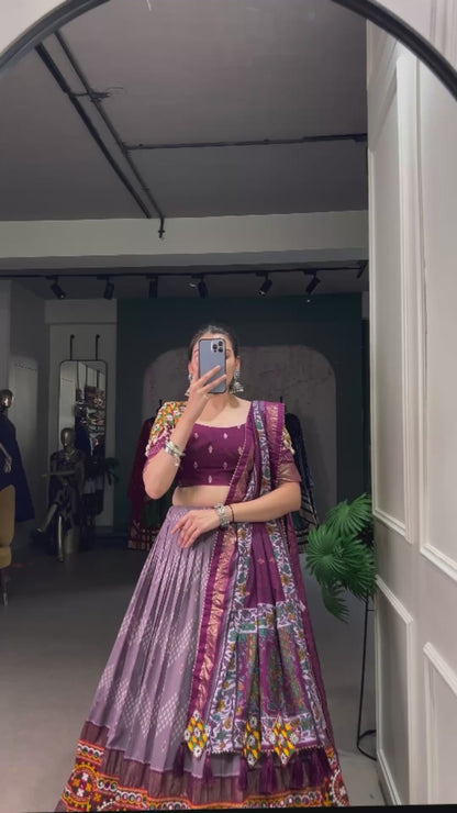 Designer Tussar Silk Chaniya Choli for Navratri | Gamthi Work Garba Lehenga in Canada
