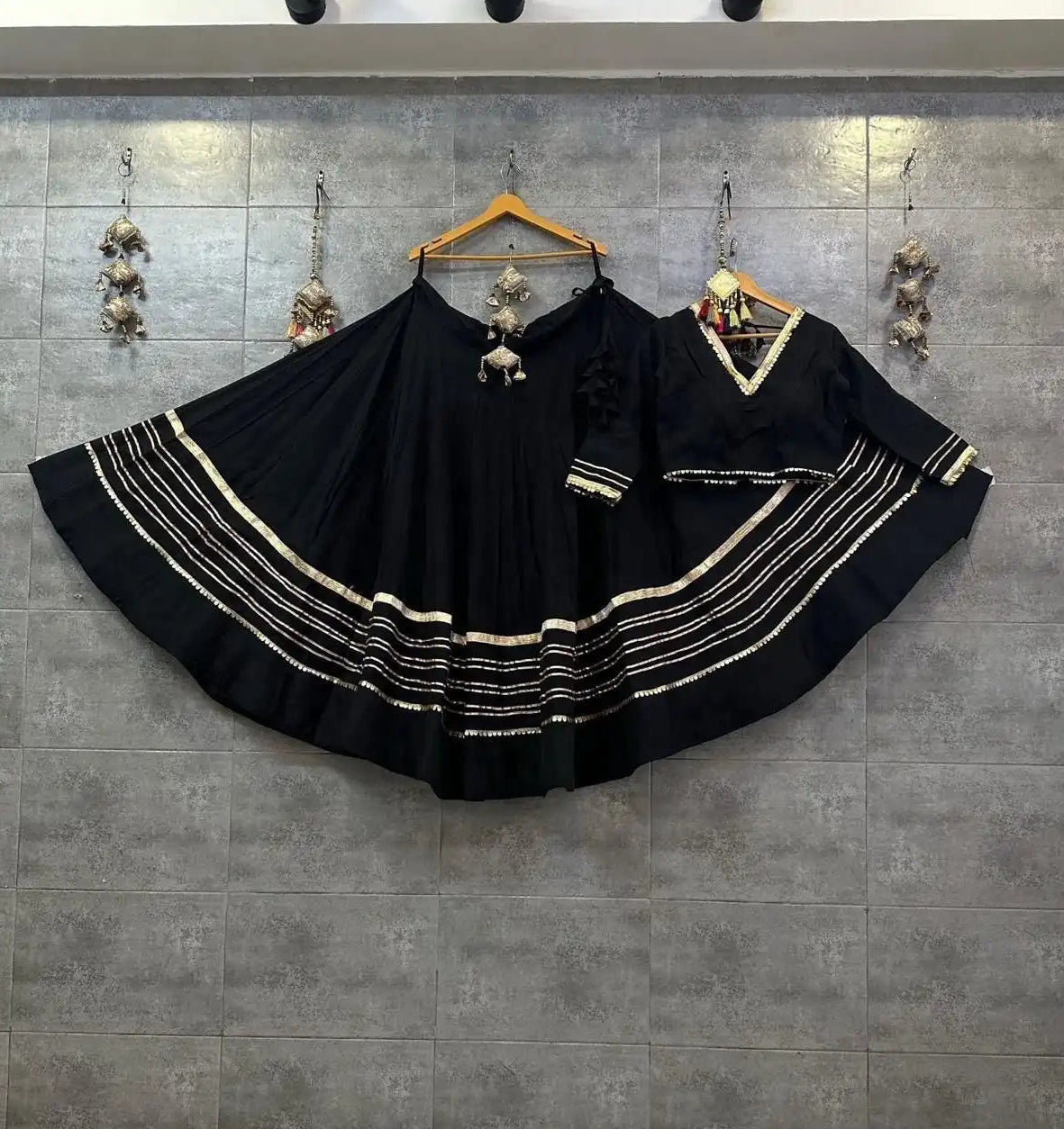 Pure Rayon Cotton Black Chaniya Choli Gotta Lace – 6-Meter Navratri Garba Lehenga | Toronto, Kitchener & Canada