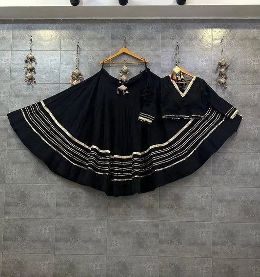Pure Rayon Cotton Black Chaniya Choli Gotta Lace – 6-Meter Navratri Garba Lehenga | Toronto, Kitchener & Canada