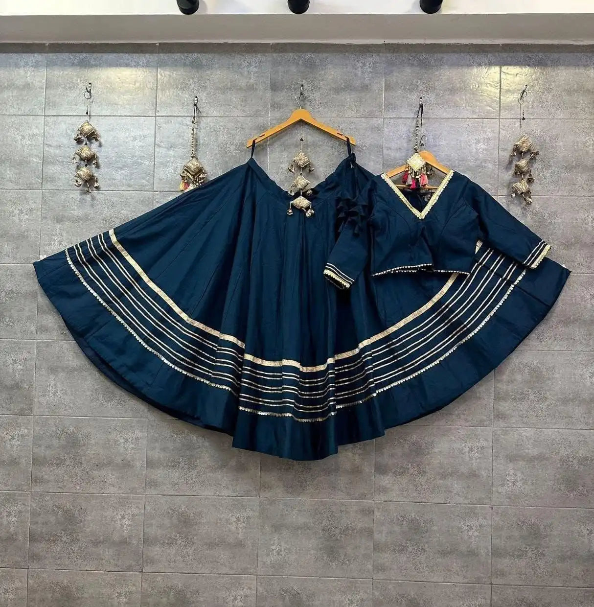 Pure Rayon Cotton Teal  Chaniya Choli Gotta Lace – 6-Meter Navratri Garba Lehenga | Toronto, Kitchener & Canada