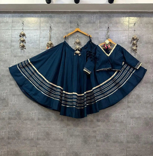 Pure Rayon Cotton Teal  Chaniya Choli Gotta Lace – 6-Meter Navratri Garba Lehenga | Toronto, Kitchener & Canada