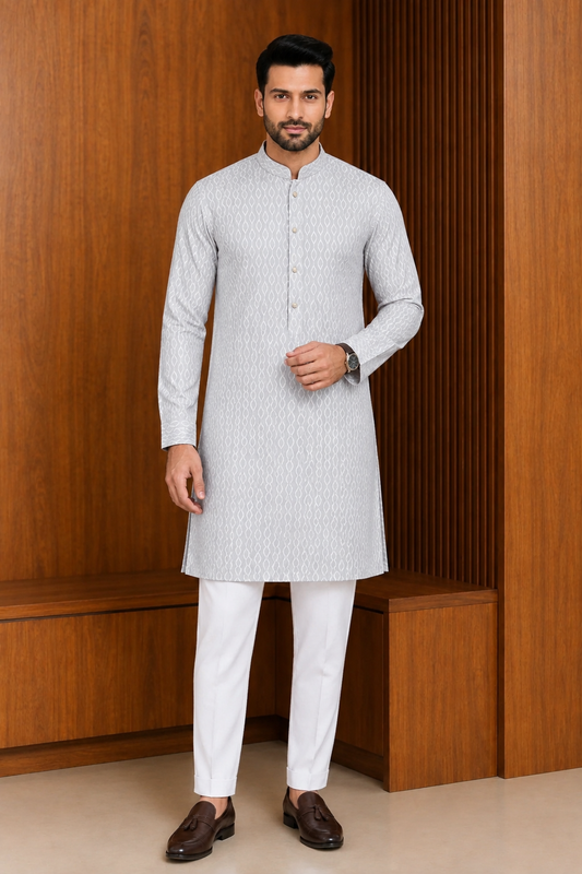 Men's Ethnic Bluish Gray Kurta with Pajama ( Pant ) Pashchim Canada US
