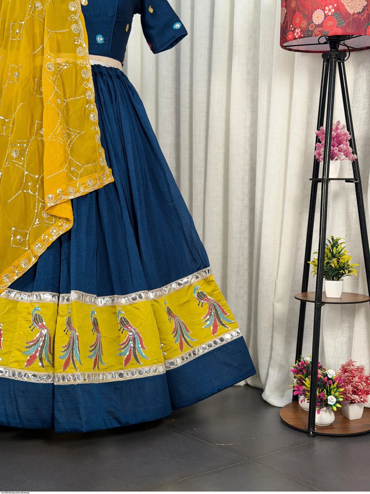 Midnight Navy Vichitra Silk Chaniya Choli with Foil Mirror Work – 4.5-Meter Navratri Garba Lehenga | Pashchim Canada